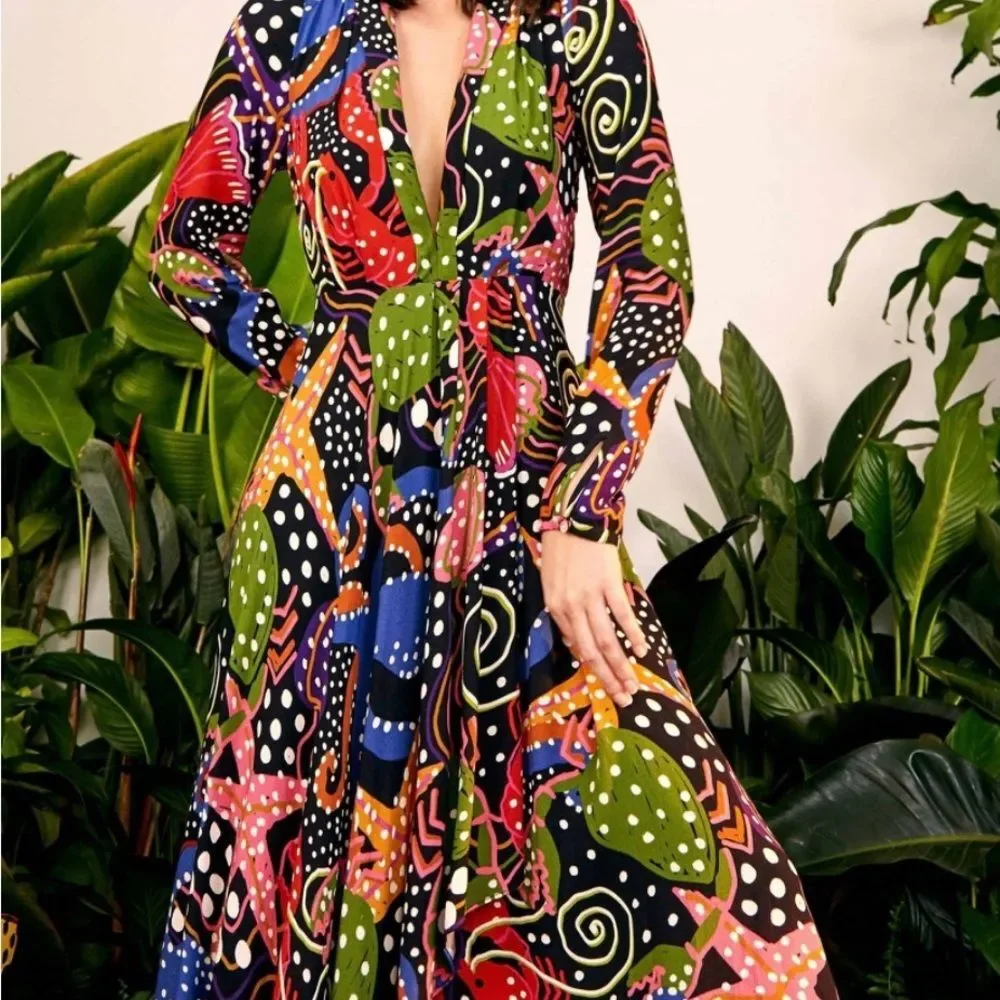FarmRio under the sea/plunge neckline/maxi